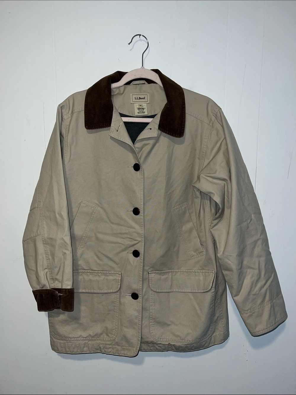 L.L. Bean Tan Field Jacket with Brown Corduroy Collar Size M HU
